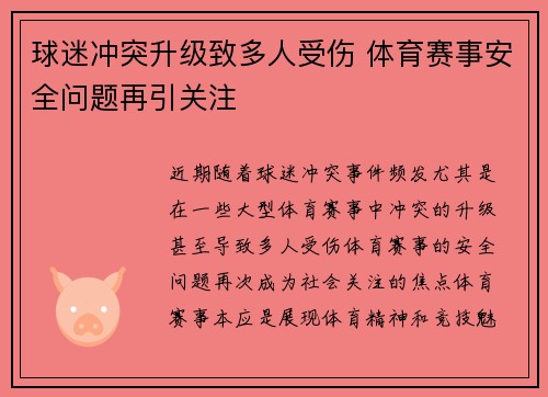 球迷冲突升级致多人受伤 体育赛事安全问题再引关注